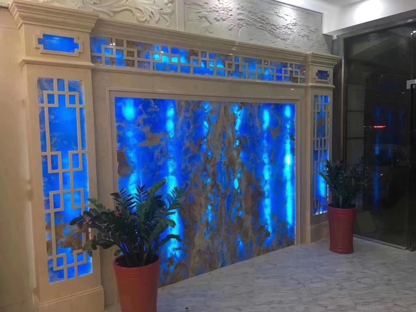 Blue Onyx Translucent Polished Slabs Book Match Decorative Tiles